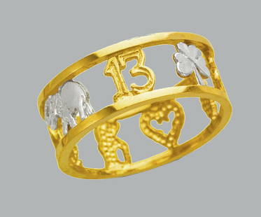 NEW 14K TWO TONE GOLD LADIES FANCY RING GOODLUCK: NEW 14K TWO TONE GOLD RING New 14K Two tone solid gold ring Ring size 7 Measures 8mm wide in front Polished Finish Apx Weight: 2.8g