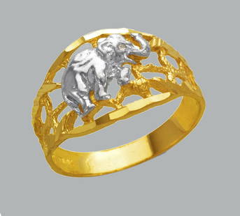 NEW 14K TWO TONE GOLD LADIES FANCY RING ELEPHANT: NEW 14K TWO TONE GOLD RING New 14K Two tone solid gold ring Ring size 7 Measures 12mm wide in front Polished Finish Apx Weight: 3g