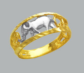 NEW 14K TWO TONE GOLD LADIES FANCY RING ELEPHANT: NEW 14K TWO TONE GOLD RING New 14K Two tone solid gold ring Ring size 7 Measures 8mm wide in front Polished Finish Apx Weight: 2g