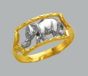 NEW 14K TWO TONE GOLD LADIES FANCY RING ELEPHANT: NEW 14K TWO TONE GOLD RING New 14K Two tone solid gold ring Ring size 7 Measures 9mm wide in front Polished Finish Apx Weight: 2.6g