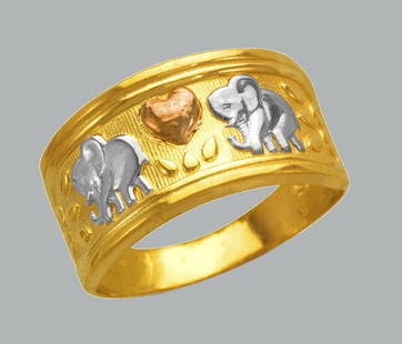 NEW 14K TRI COLOR GOLD LADIES RING ELEPHANT: NEW 14K TRI COLOR GOLD RING New 14K Tri color solid gold ring Ring size 7 Measures 10mm wide on top Polished Finish Apx Weight: 3.1g