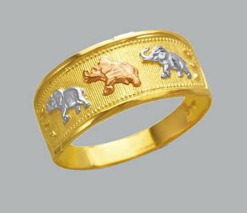 NEW 14K TRI COLOR GOLD LADIES RING ELEPHANT: NEW 14K TRI COLOR GOLD RING New 14K Tri color solid gold ring Ring size 7 Measures 9mm wide on top Polished Finish Apx Weight: 3g