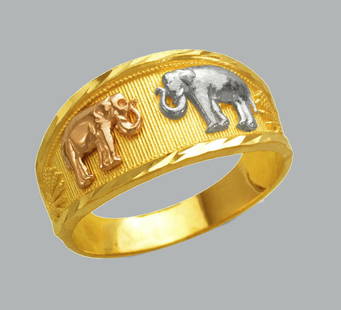 NEW 14K TRI COLOR GOLD LADIES RING ELEPHANT: NEW 14K TRI COLOR GOLD RING New 14K Tri color solid gold ring Ring size 7 Measures 10mm wide on top Polished Finish Apx Weight: 3.1g