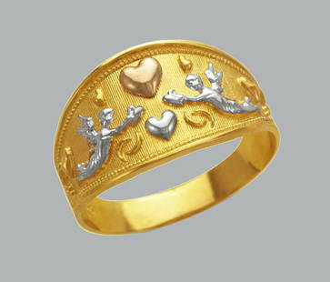 NEW 14K TRI COLOR GOLD LADIES RING CUPID HEART: NEW 14K TRI COLOR GOLD RING New 14K Tri color solid gold ring Ring size 7 Measures 12mm wide on top Polished Finish Apx Weight: 2.7g