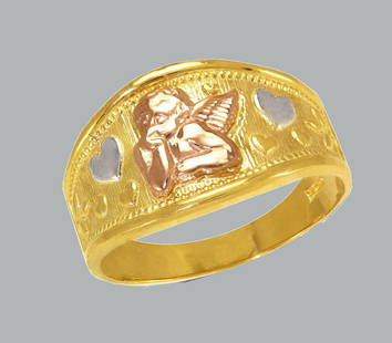 NEW 14K TRI COLOR GOLD LADIES RING ANGEL HEART: NEW 14K TRI COLOR GOLD RING New 14K Tri color solid gold ring Ring size 7 Measures 11mm wide on top Polished Finish Apx Weight: 3.1g