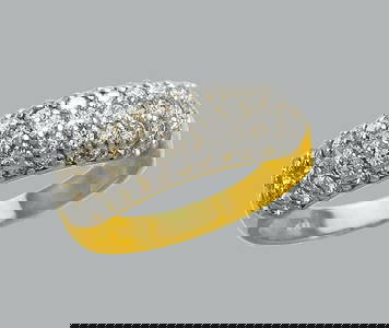 14K TWO TONE GOLD FANCY CZ COCKTAIL RING PAVE DOME