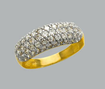 14K TWO TONE GOLD FANCY CZ COCKTAIL RING PAVE DOME