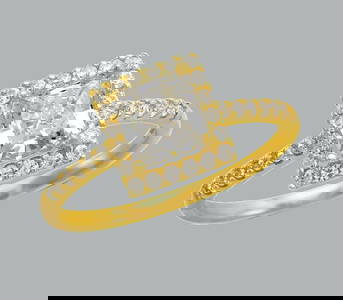 14K YELLOW GOLD ENGAGEMENT RING PRINCESS CUT HALO