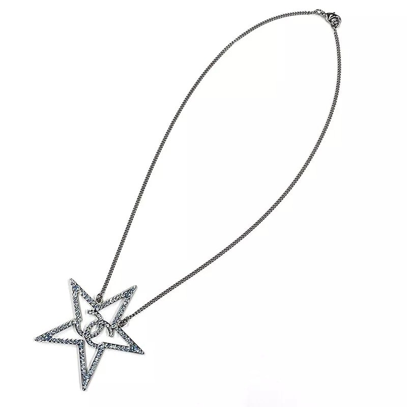 CHANEL Necklace Pendant Star CC Blue Rhinestone COCO Silver Metal authentic (1 of 3)