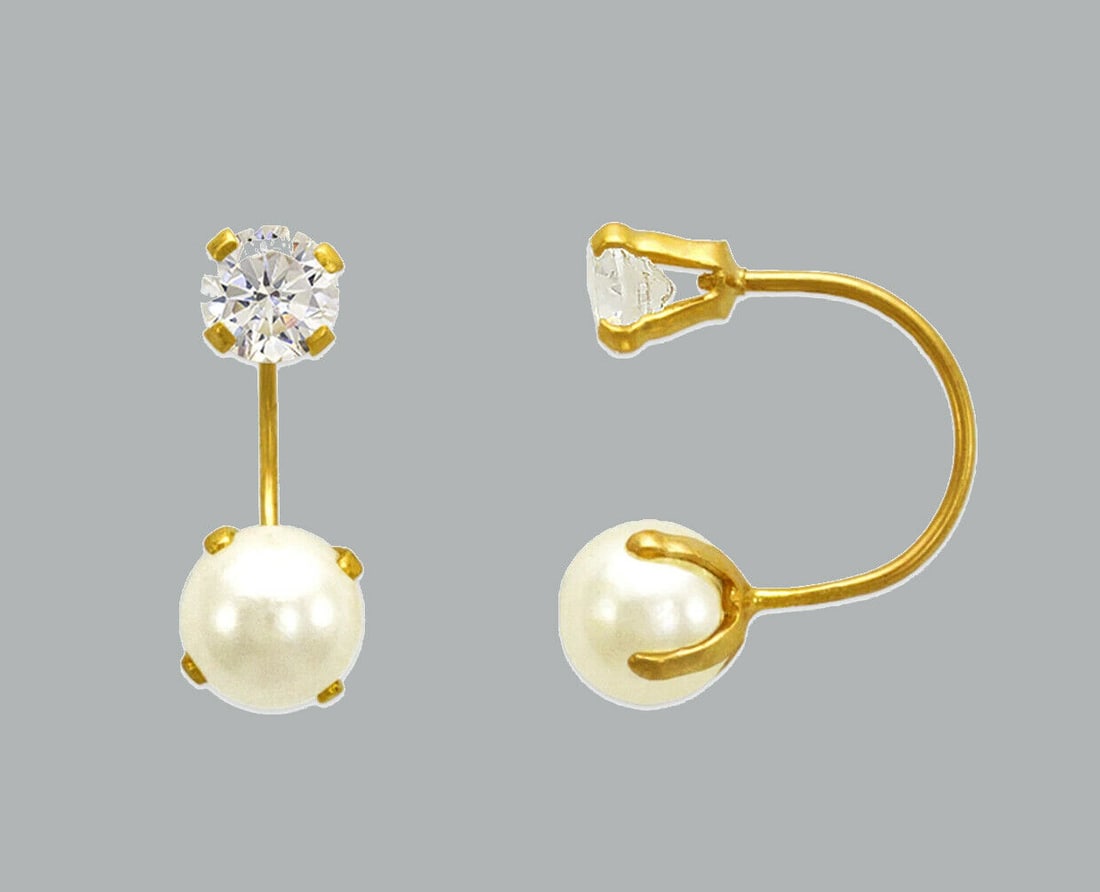 NEW 14K YELLOW GOLD TELEPHONE CZ STUD EARRINGS PEARL: NEW 14K YELLOW GOLD EARRINGS New 14K Yellow Gold Earrings Measures: 14mm High - 5mm pearl Telephone Earrings Set with CZ & pearl Earrings have a polished finish Screw Backing Stamp: 14k
