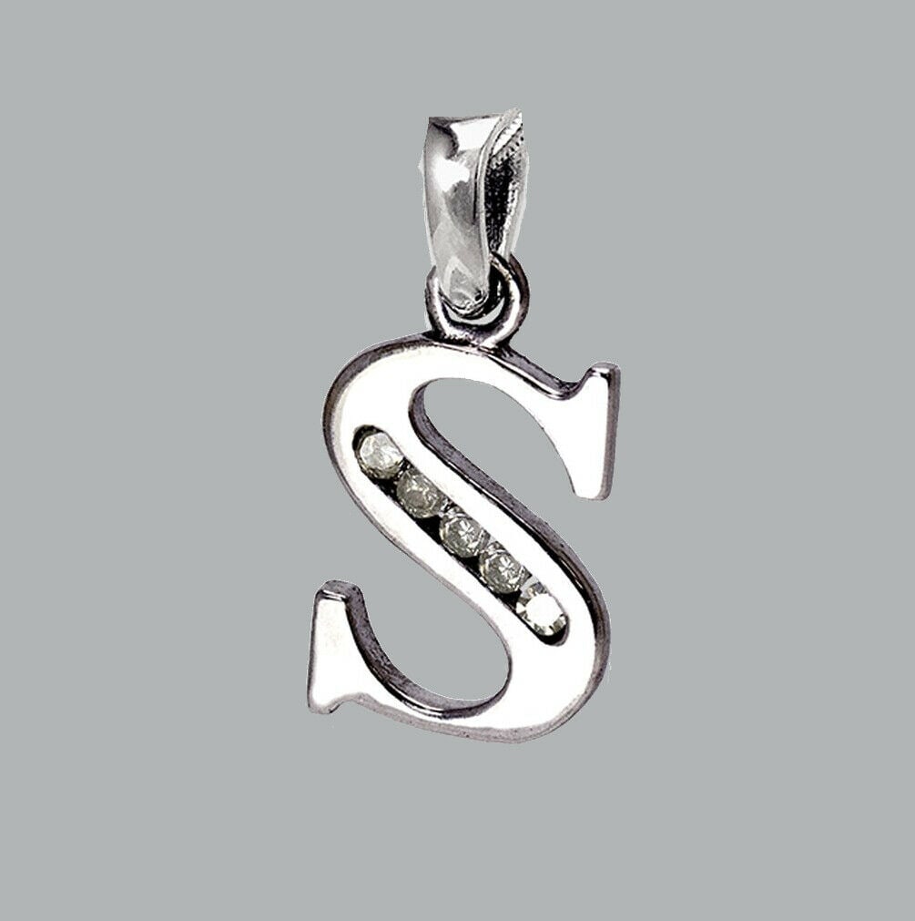 NEW 14K WHITE GOLD CZ FANCY CHARM PENDANT INITIAL S (1 of 1)