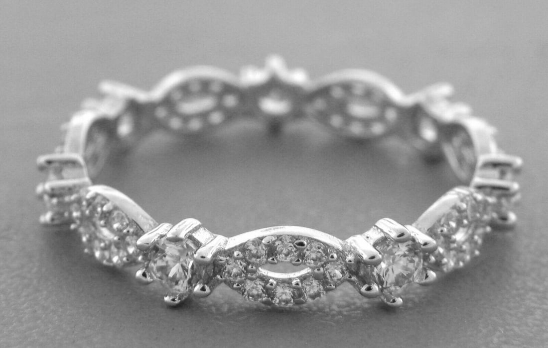 NEW 14K WHITE GOLD FULL ETERNITY CZ BAND RING SIZE 6 (1 of 2)