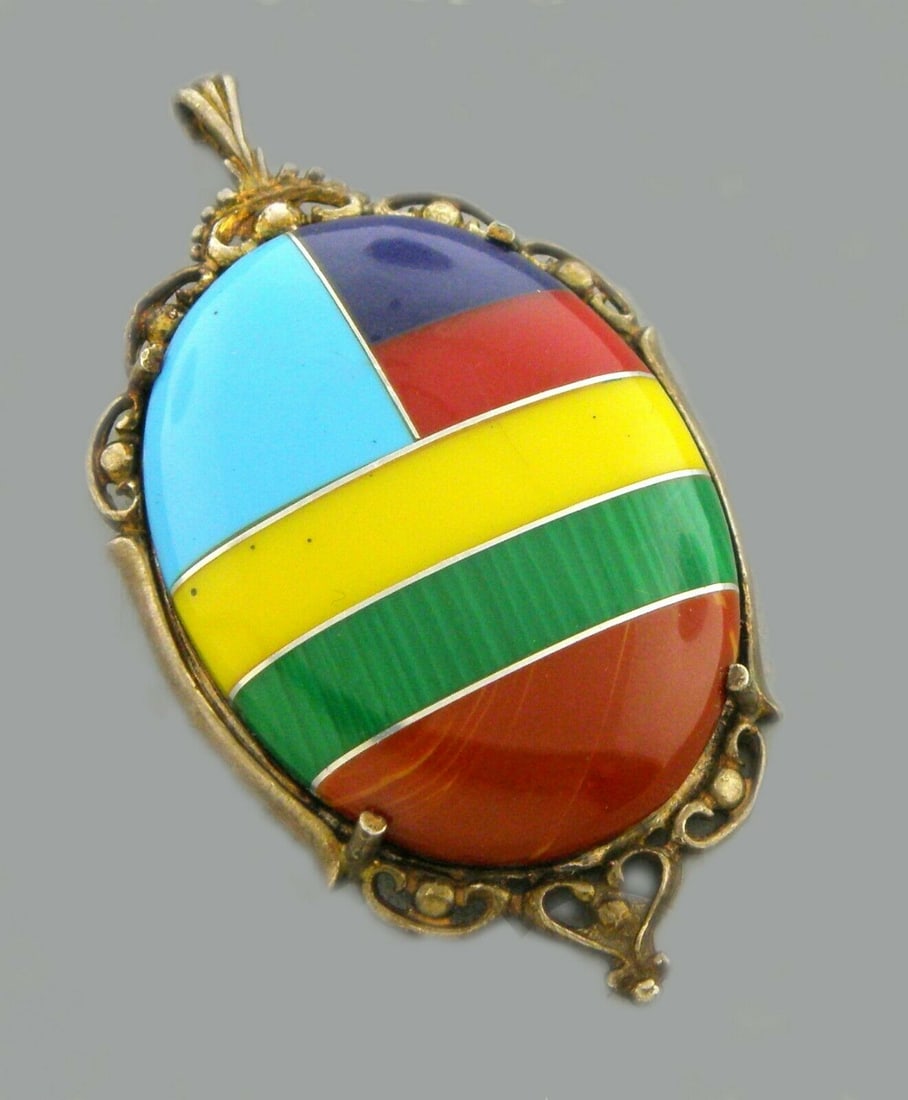 VINTAGE KBN KABANA STERLING SILVER MOSAIC LARGE PENDANT (1 of 2)