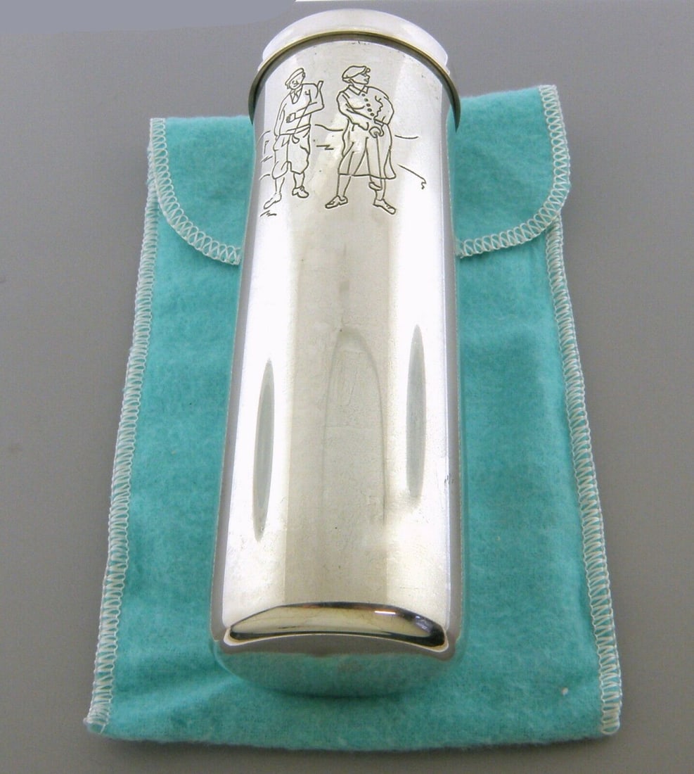 TIFFANY & CO. STERLING SILVER GOLF BALL TUBE CASE WITH POUCH (1 of 2)