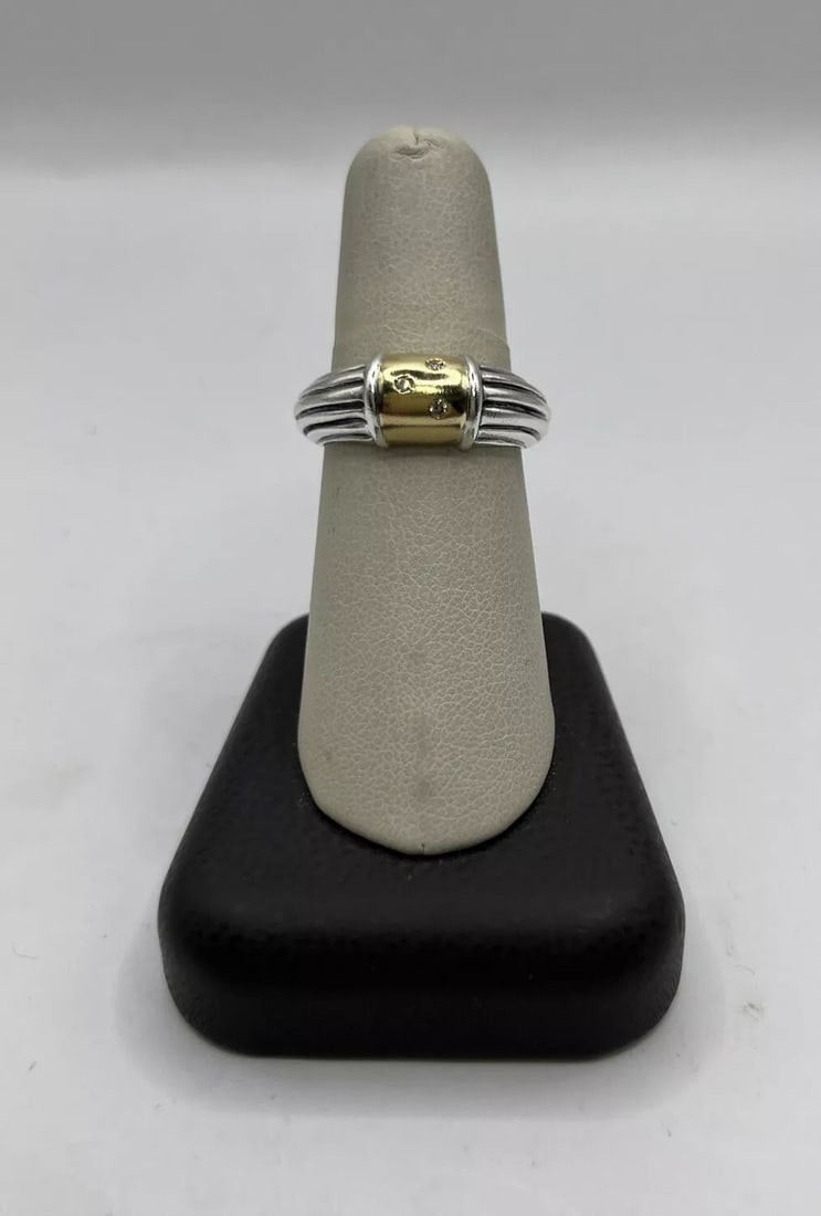 RCI ITALY DESIGNER BAND RING 925 STERLING SILVER 18K YELLOW GOLD 3 DIAMONDS (1 of 2)