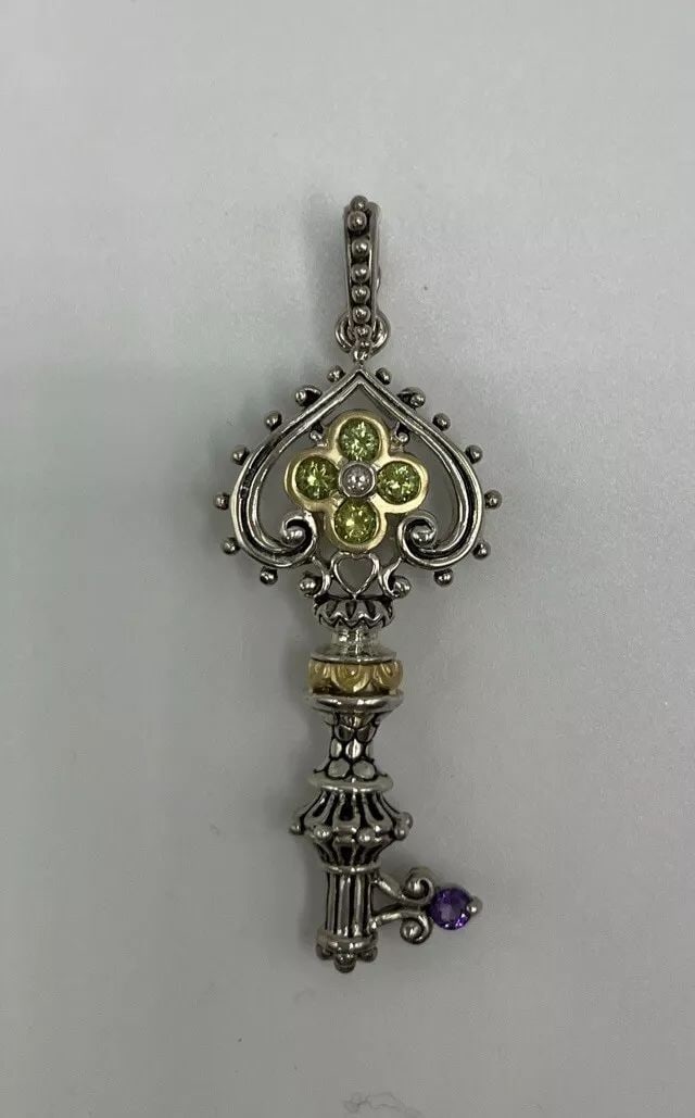 BARBARA BIXBY 925 STERLING SILVER 18K YELLOW GOLD PERIDOT AMETHYST KEY PENDANT (1 of 2)