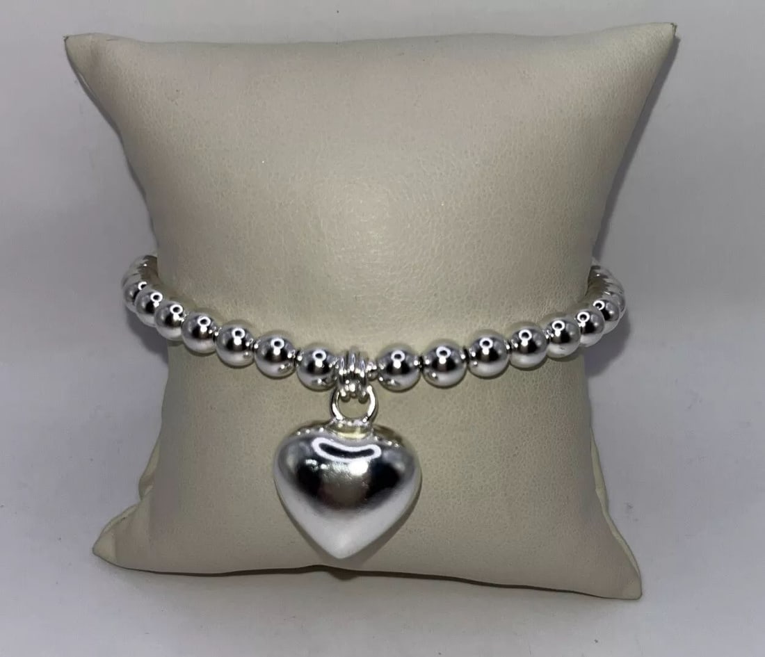 STERLING SILVER 925 HEART CHARM WITH BALL LINK BRACELET (1 of 2)