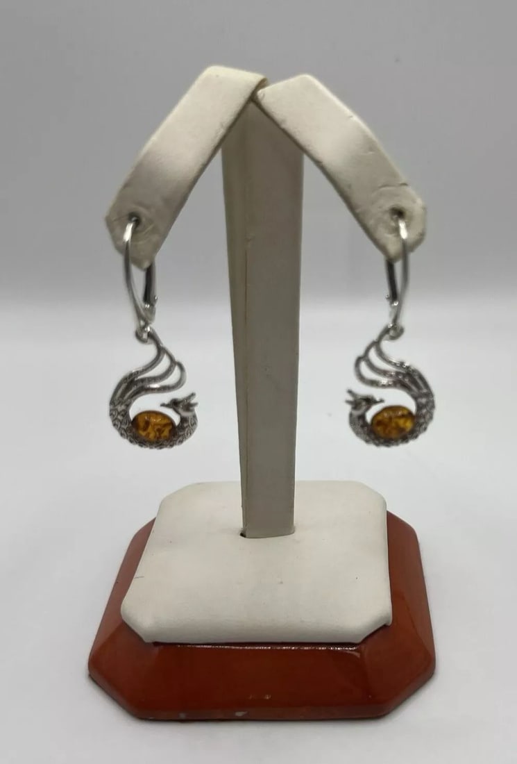 BALTIC AMBER & STERLING SILVER PHEONIX EARRINGS (1 of 2)