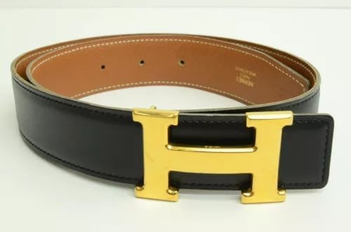 Authentic Hermes Belt Black Leather GP Buckle H Logo 1996 Clothing Accessory (1 of 2)