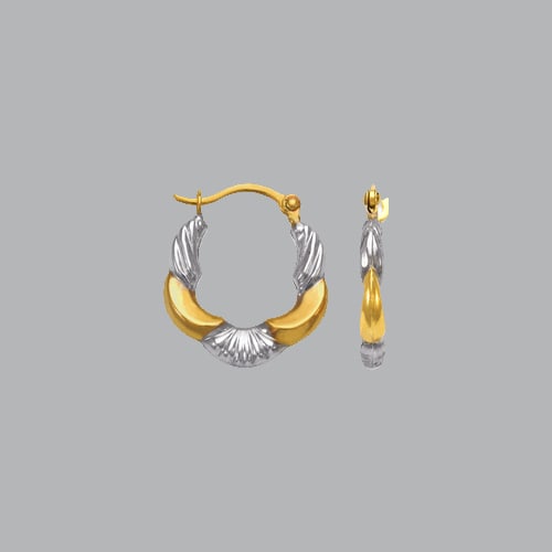 14K TWO TONE GOLD HEART HOLLOW SHRIMP HOOP EARRINGS (1 of 1)