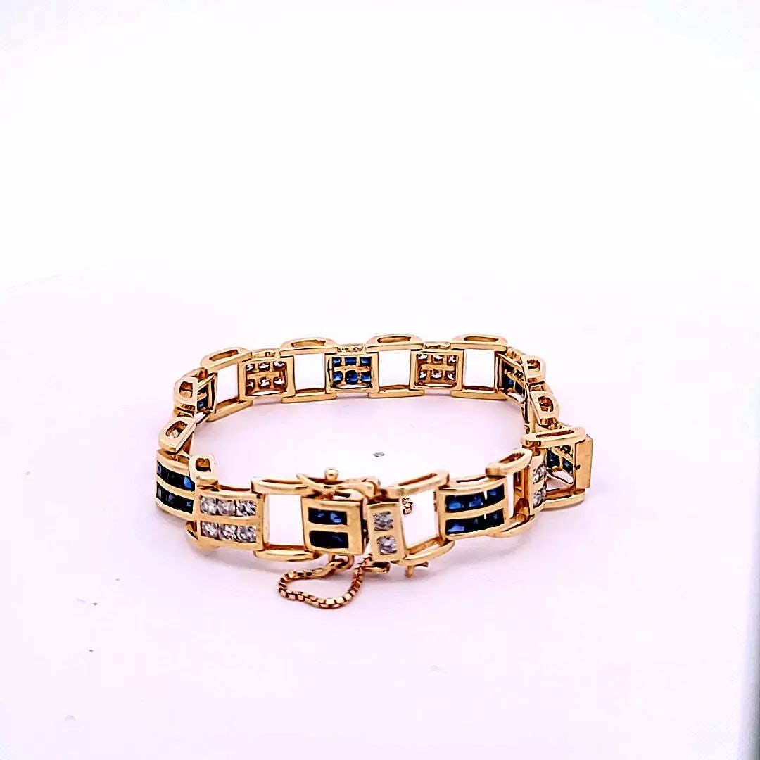4.18 Carat Princess Cut Sapphire 2.00 Carat Round Diamond 14k YG Link Bracelet (1 of 2)