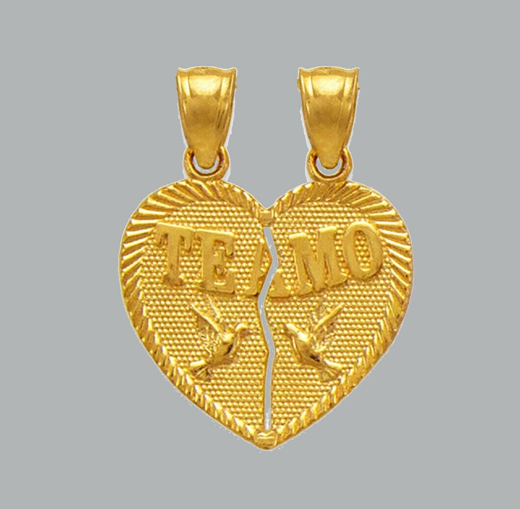 NEW 14K YELLOW GOLD PENDANT / CHARM TE AMO HEART (1 of 1)