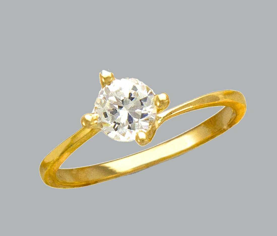 NEW 14K YELLOW GOLD LADIES FANCY CZ SOLITAIRE RING (1 of 1)
