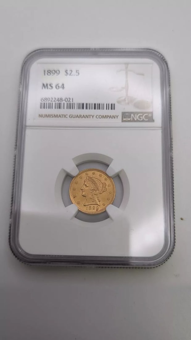 1899 $2.5 Gold Liberty Head Quarter Eagle NGC MS 64: 1899 $2.5 Gold Liberty Head Quarter Eagle NGC MS 64 Book Value - $1000
