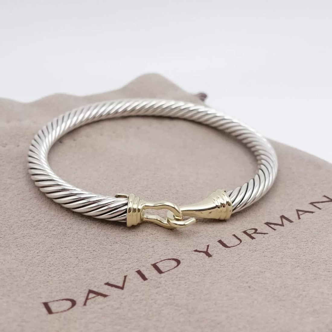 David Yurman 14K Yellow Gold Sterling Silver Buckle Classic Cable Small Bracelet (1 of 1)