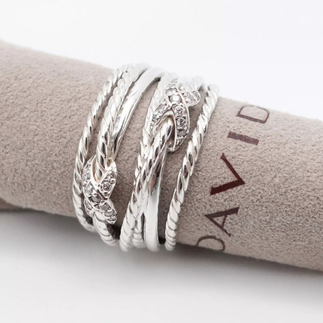 David Yurman Sterling Silver Diamond X Crossover Band Ring - Size 9 (1 of 1)