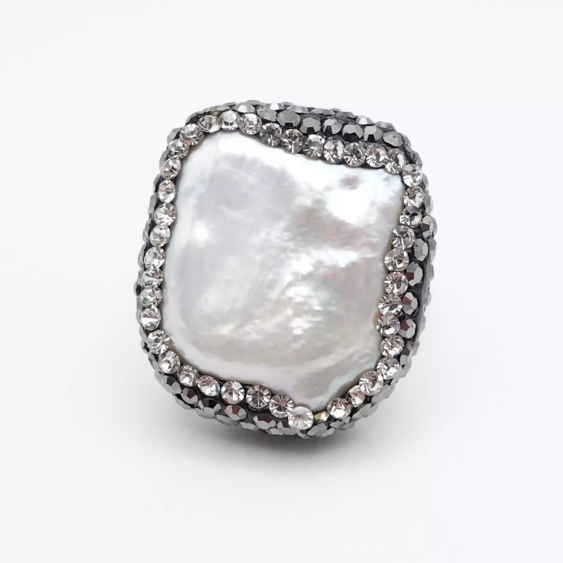 LUC Sterling Silver Mother of Pearl & Clear CZ Cocktail Ring - Size 6.5 (1 of 2)