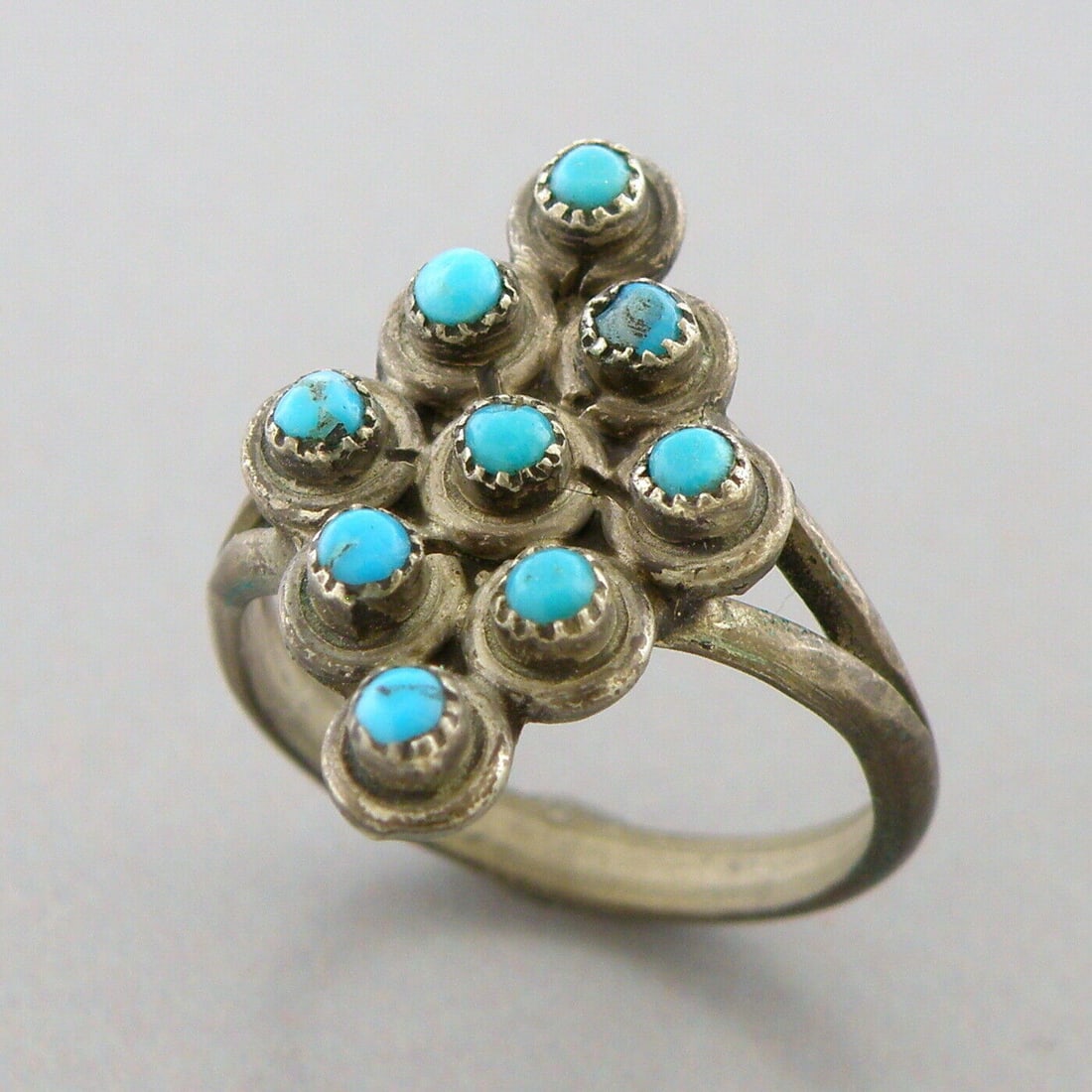 VINTAGE NAVAJO STERLING SILVER CORAL & TURQUOISE INLAY BIRD RING SIZE 8 (1 of 2)