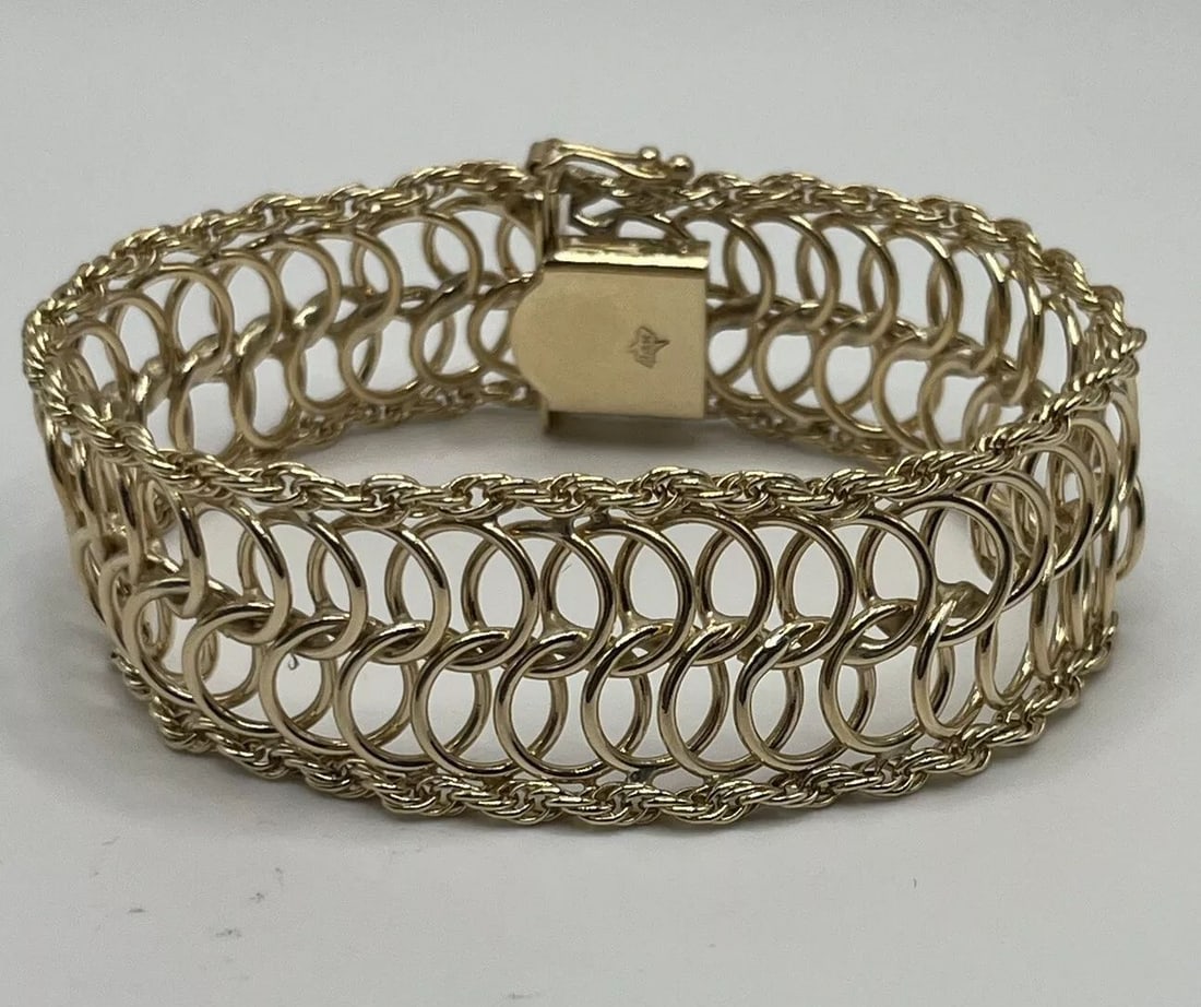 14KT YELLOW GOLD 1950'S THICK WOVEN CHAIN BRACELET 7.75" (43 GRAMS) (1 of 2)