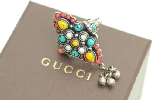 AUTHENTIC GUCCI STERLING SILVER RING S 13 ANGER FOREST RGW STONES BULL EMBLEMS (1 of 2)