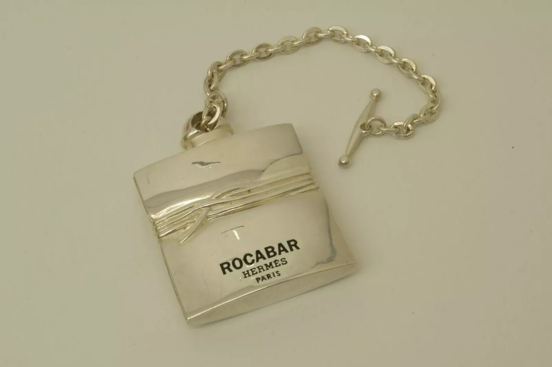 AUTHENTIC HERMES ROCABAR SILVER PLATED SQUARE KEYCHAIN ACCESSORY DANGLE CHARM (1 of 2)