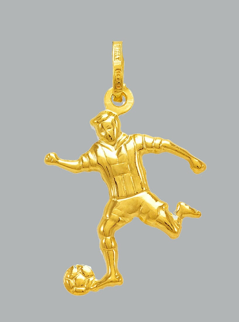 NEW 14K YELLOW GOLD SOCCER PLAYER PENDANT / CHARM: NEW 14K YELLOW GOLD SOCCER PLAYER PENDANT New 14K Yellow Gold Pendant Measures: 18mm x 21mm Pendant has a polished finish Pendant is hollow Stamp: 14k Apx Weight: 1.1g