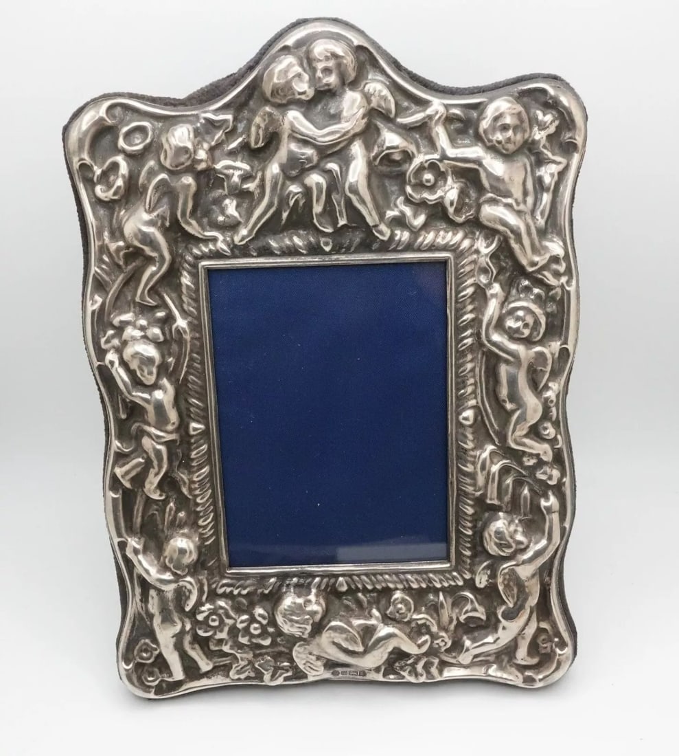 R. Carr Sterling Silver Cherub & Flower High Relief Picture Frame - 2.5" x 3.5" (1 of 2)