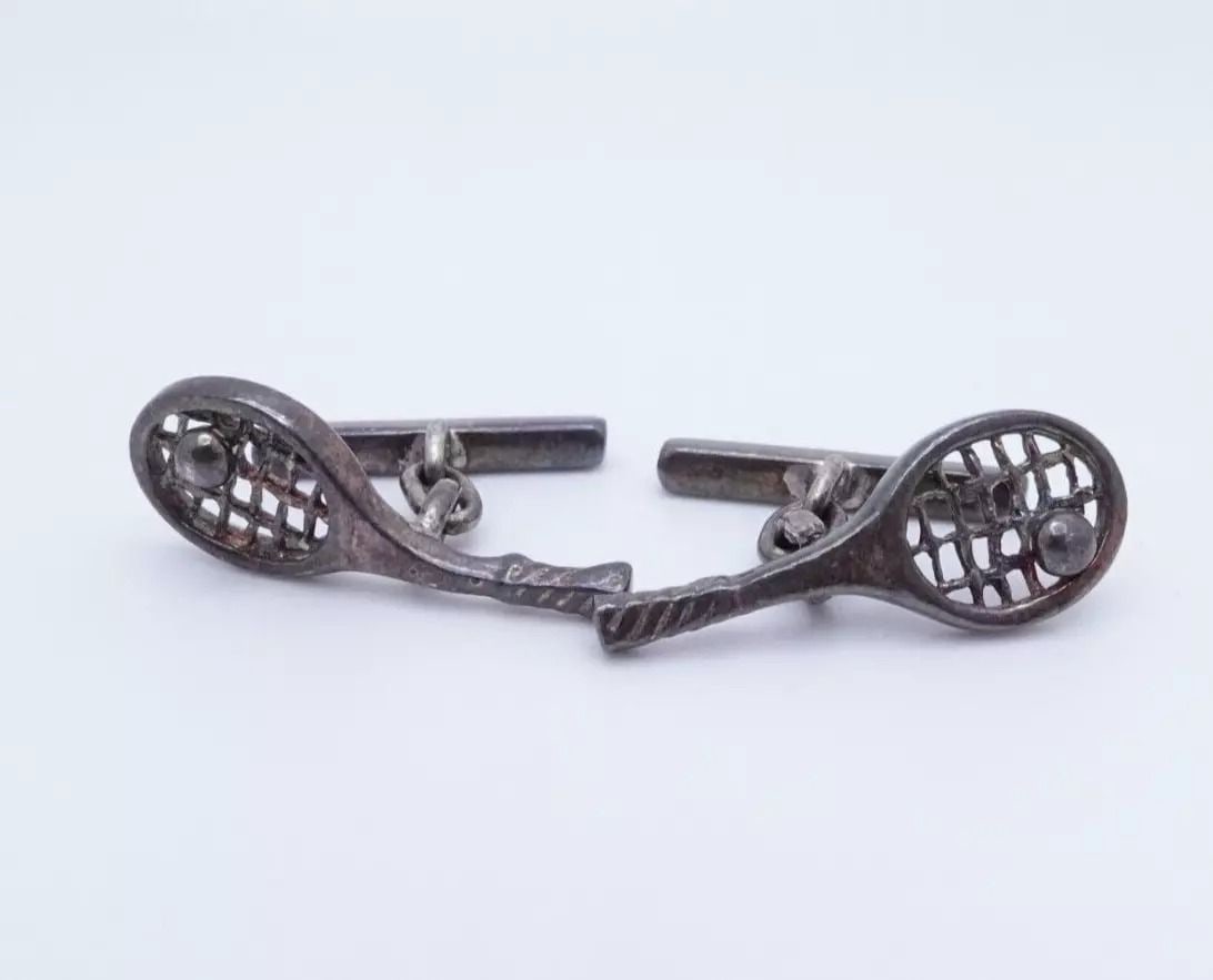 Sterling Silver Vintage Tennis Racquet Chain Cufflinks (1 of 2)