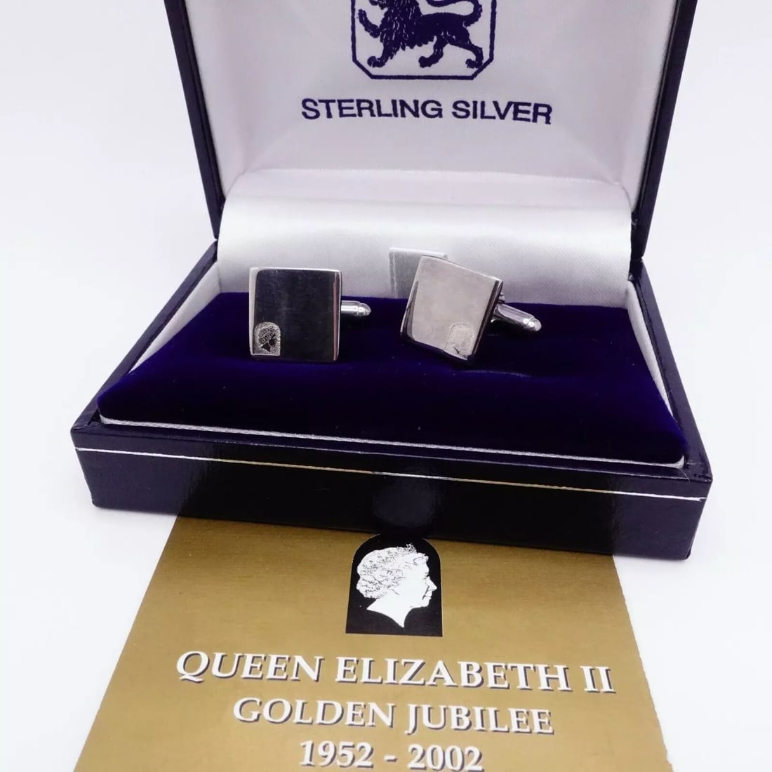 FGH Birmingham 1851 Sterling Silver Queen Elizabeth II Square Cufflinks (1 of 2)