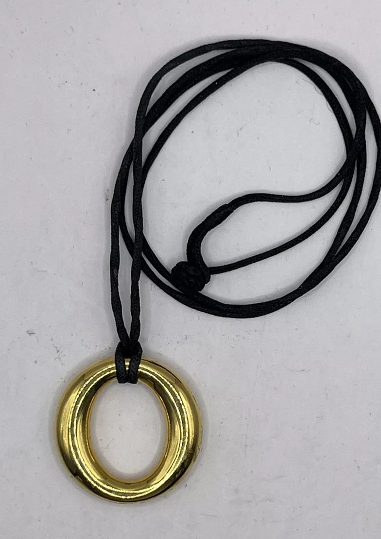 TIFFANY & CO ESTATE ELSA PERETTI 18K YELLOW GOLD SEVILLANA BLACK CORD NECKLACE (1 of 2)