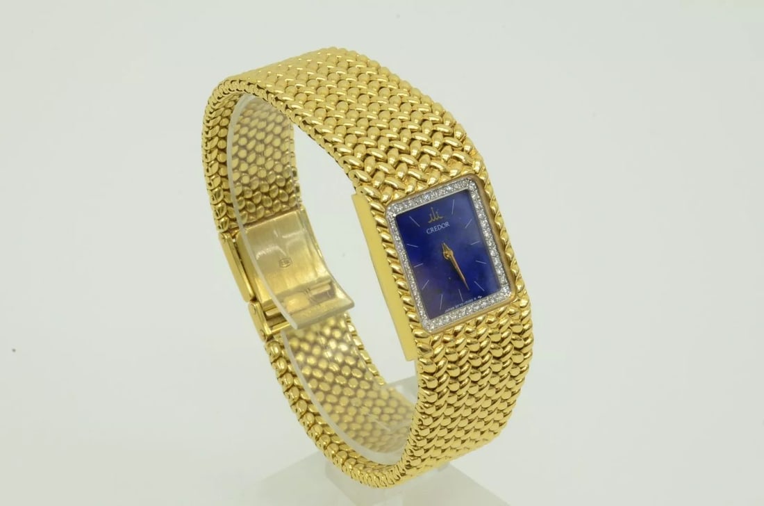 AUTHENTIC SEIKO CREDOR 18K GOLD 18MM X 21MM DIAMOND BEZEL QUARTZ WRISTWATCH (1 of 2)