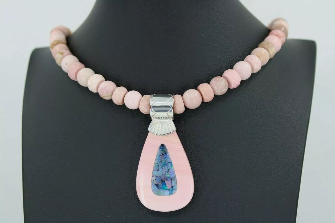 JAY KING STERLING SILVER PINK OPAL & OPAL INLAY REVERSIBLE PENDANT & NECKLACE (1 of 2)