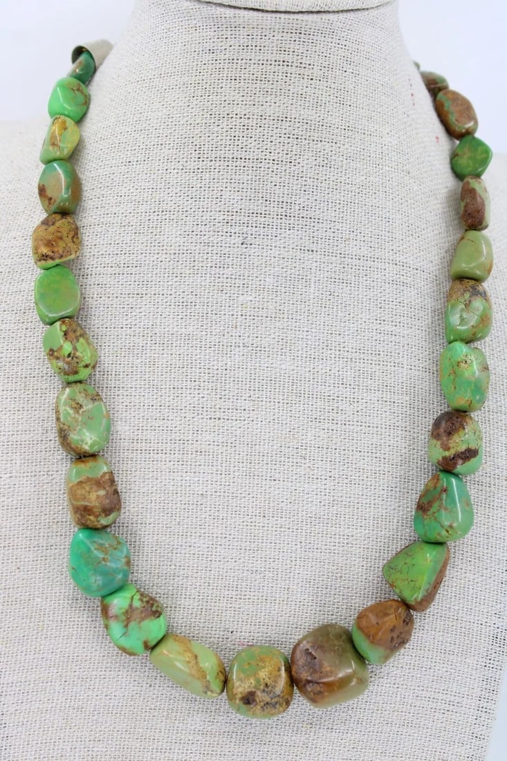 JAY KING DTR STERLING SILVER NATURAL GREEN TURQUOISE NUGGET BEAD 20" NECKLACE (1 of 2)