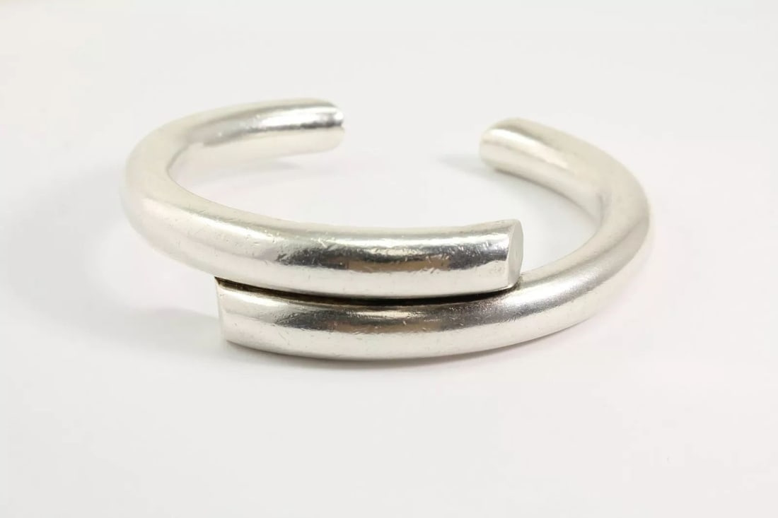 STERLING SILVER MEXICO MODERN STYLE CURVED CUFF BRACELET 6.75 " WRIST ~37.7G (1 of 2)