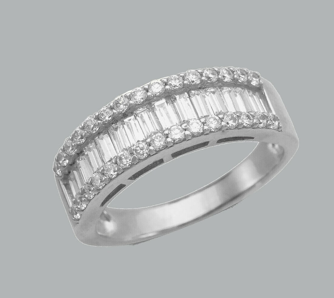 NEW 14K WHITE GOLD LADIES CZ RING BAND ROUND BAGUETTE (1 of 1)
