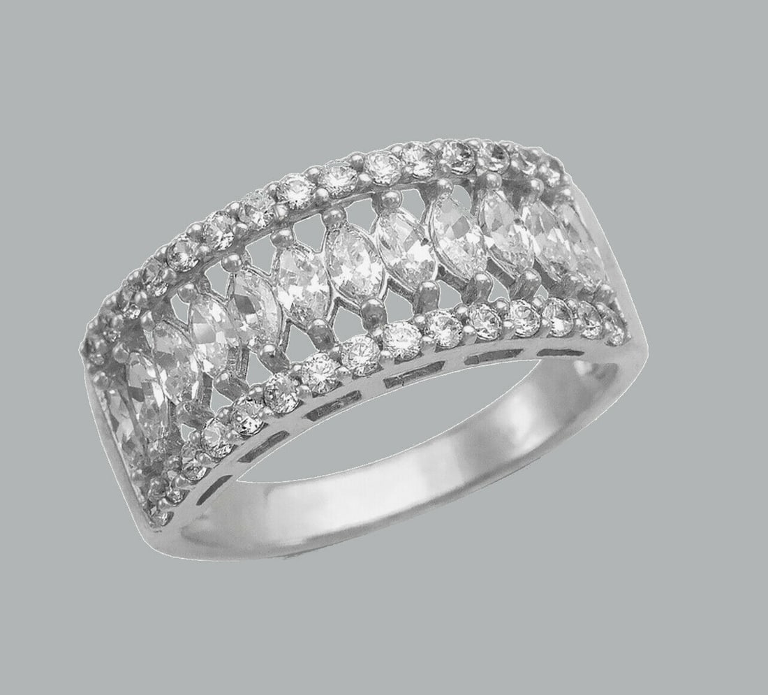 NEW 14K WHITE GOLD LADIES CZ RING BAND ROUND MARQUISE (1 of 1)