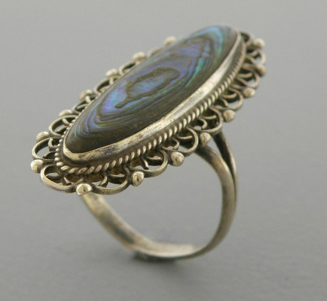 VINTAGE BEAUTIFUL STERLING SILVER ABALONE RING MEXICO (1 of 2)