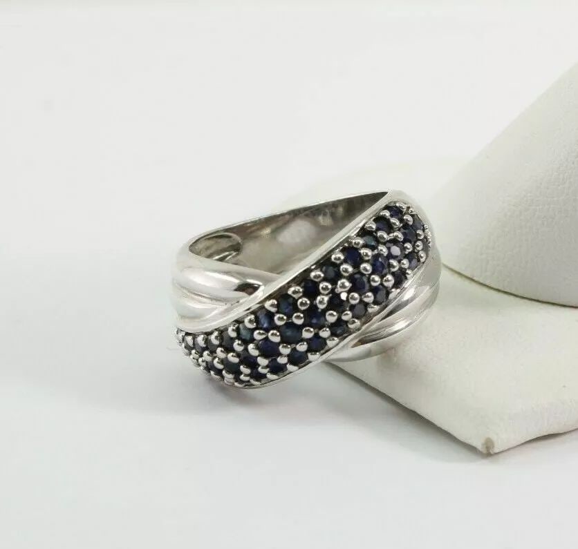 STERLING SILVER CNA SAPPHIRE CLUSTER WIDE BAND RING SIZE 7~ 7.8 GRAMS (1 of 2)