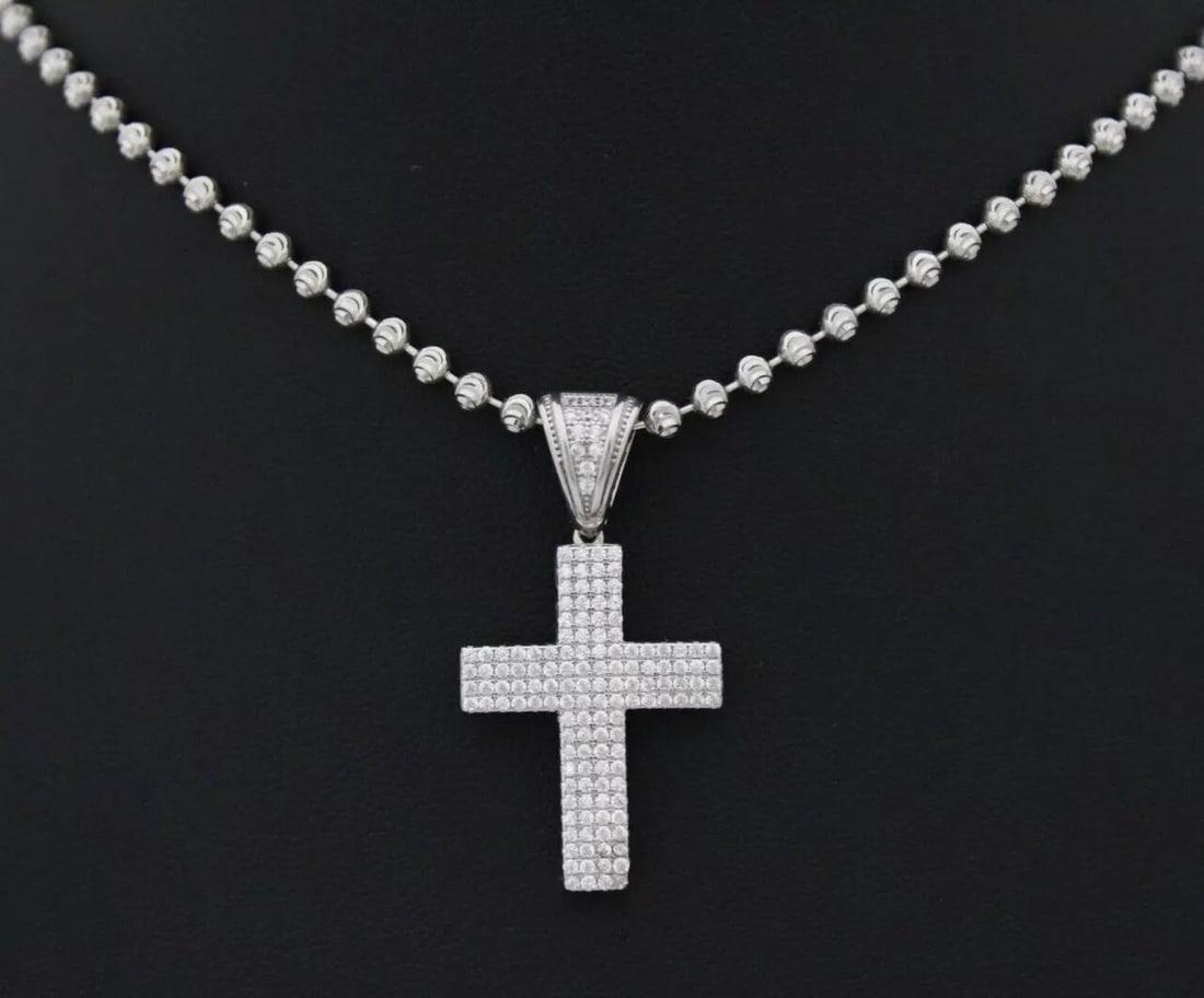 STERLING SILVER ITALY CROSS PENDANT W/ BEAD LINK 21" NECKLACE 14 GRAMS (1 of 2)