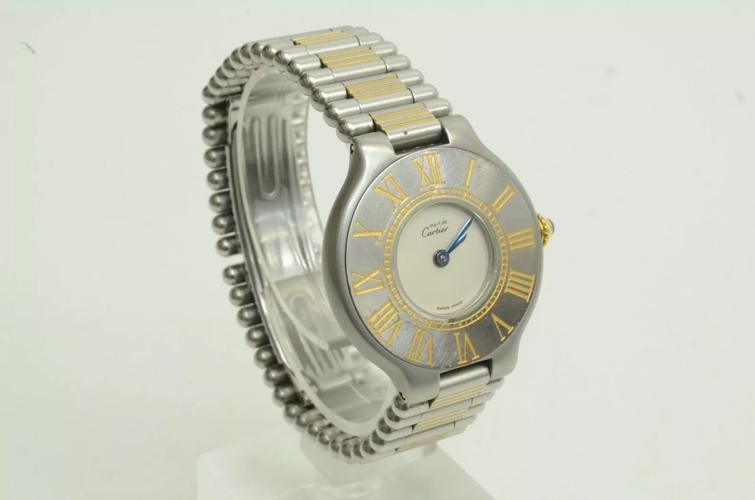 AUTHENTIC MUST DE CARTIER WATCH 27MM ROMAN NUMERAL BEZEL VINTAGE QUARTZ GOLD SS (1 of 2)